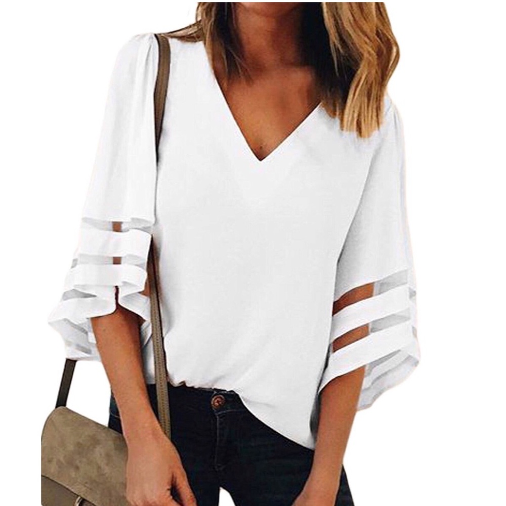 NWOT White sheer 3/4 bell sleeve top